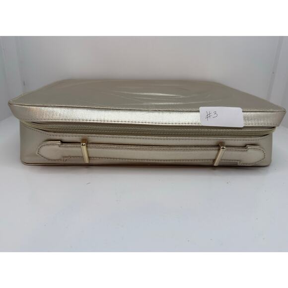 LANCOME Gold Cosmetic Travel Bag Rose Embossed Carry Case Vanity Organizer #3 - Picture 10 of 10